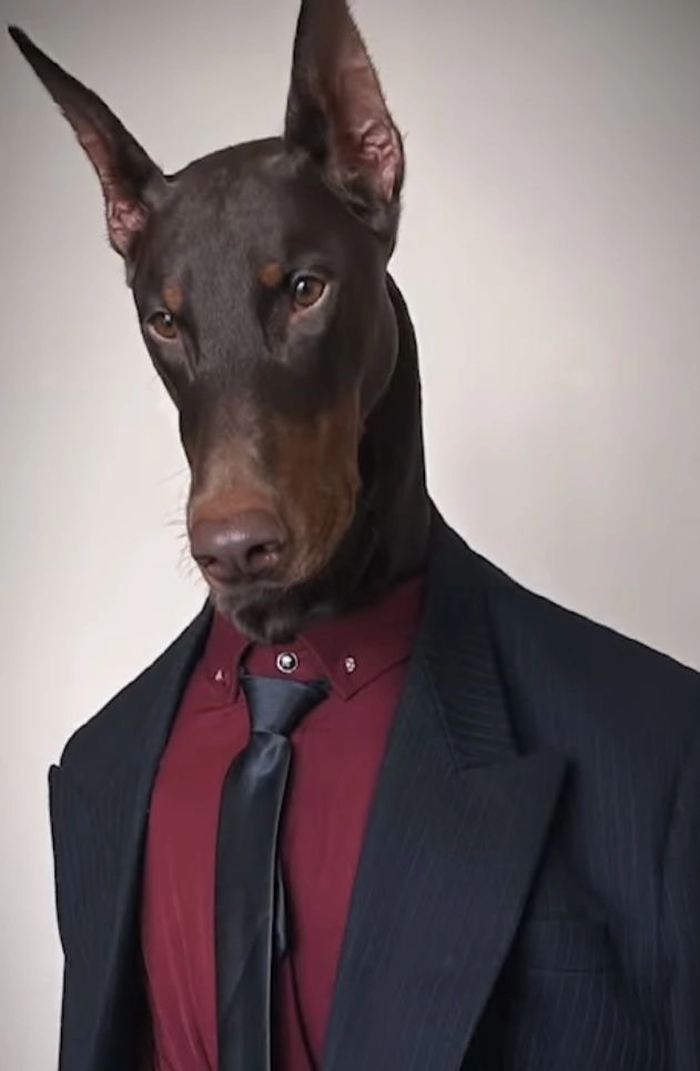 Meme chó mặc vest “cool”