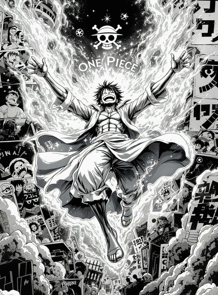 Ảnh Luffy Gear 5 mạnh mẽ