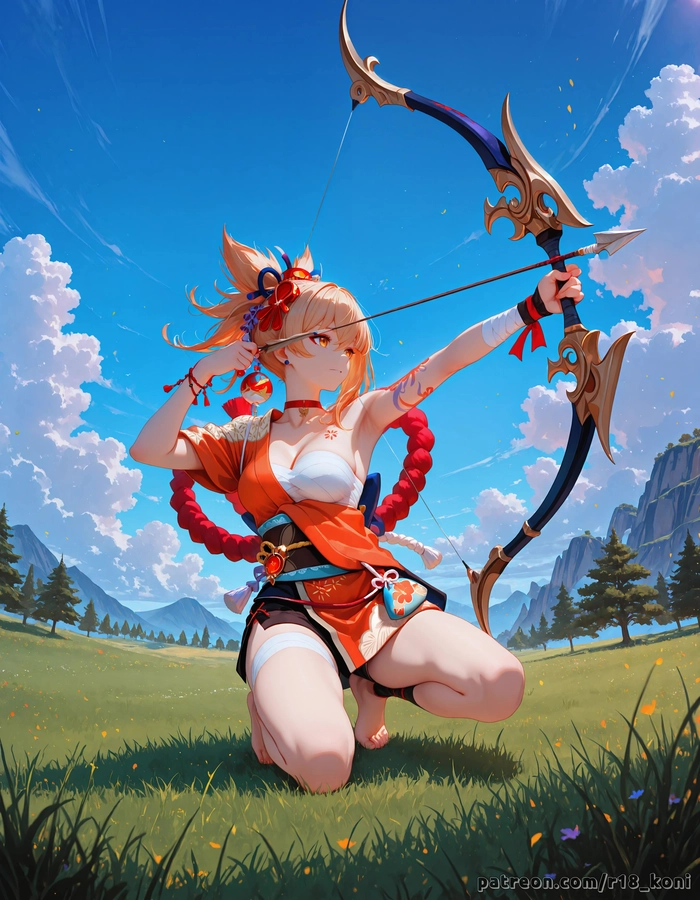 Ảnh Yoimiya fanart với gam màu ấm áp