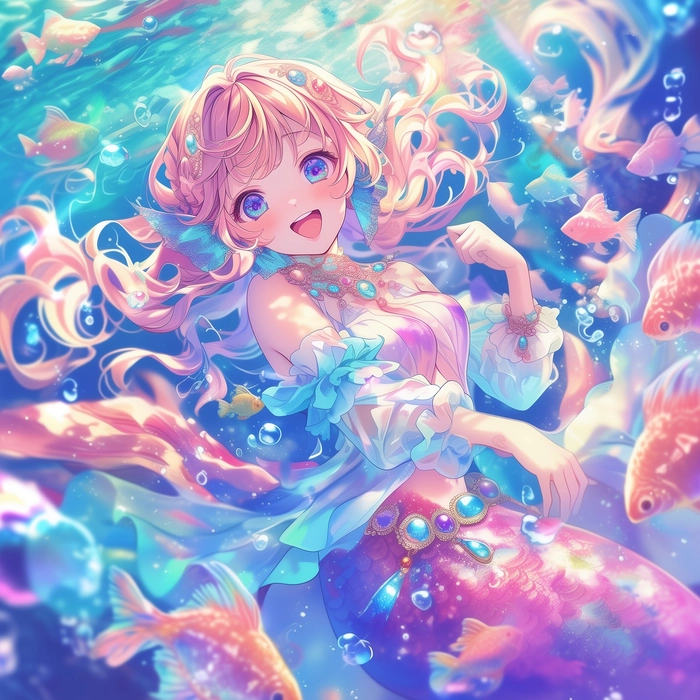 Anime nàng tiên cá sắc màu tươi sáng