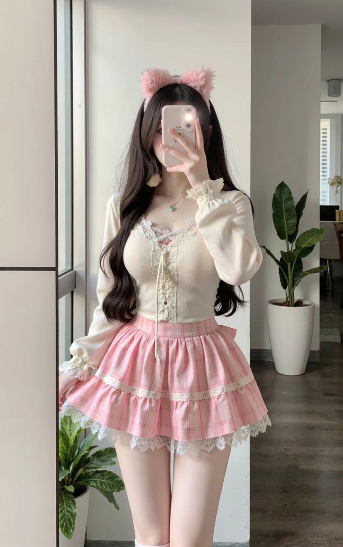 Ảnh gái xinh mặc pinky mỏng nhẹ nhàng