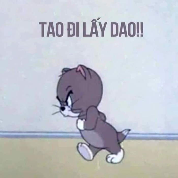 Meme mèo Tom cầm dao nhìn căng