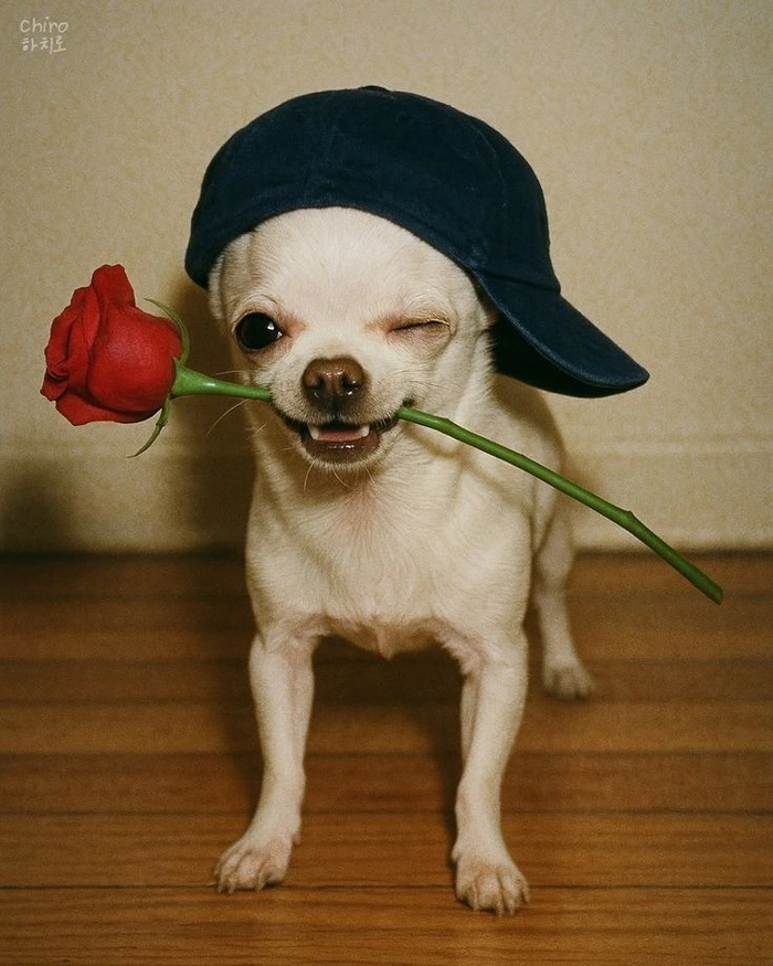 Ảnh chó ngậm hoa nhìn mà không nỡ từ chối