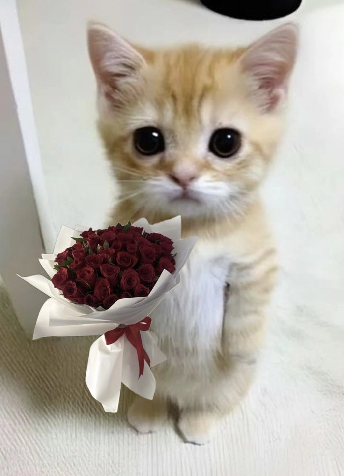 Ảnh meme mèo tặng hoa dùng cho lời xin lỗi