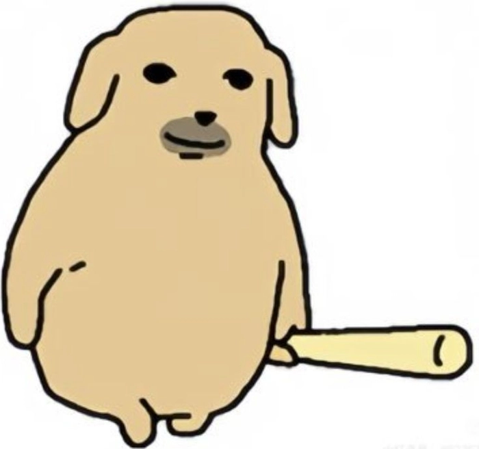 Meme chó cầm gậy nhìn là thấy căng nhẹ