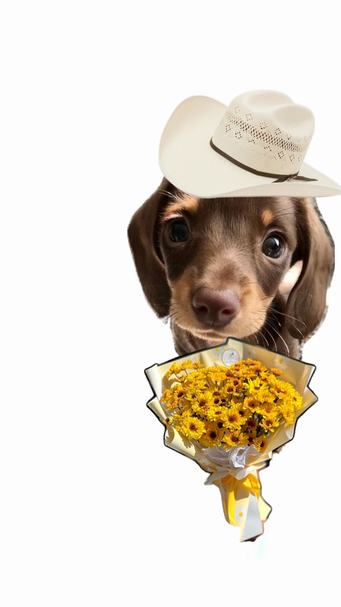 Meme chó cầm hoa dùng để dỗ khéo