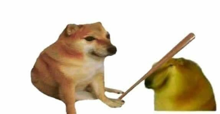 Meme con chó cầm gậy hợp bình luận căng nhẹ