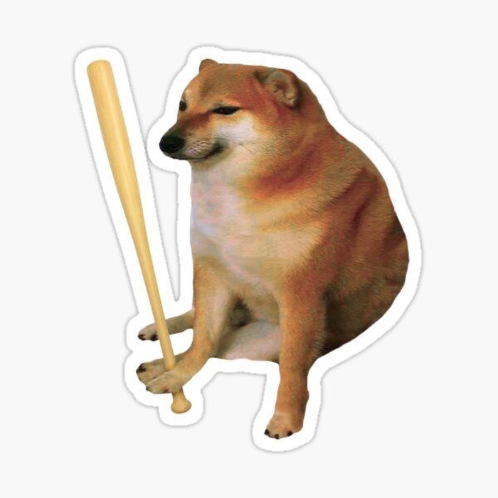 Meme con chó cầm gậy mang cảm giác nghiêm túc