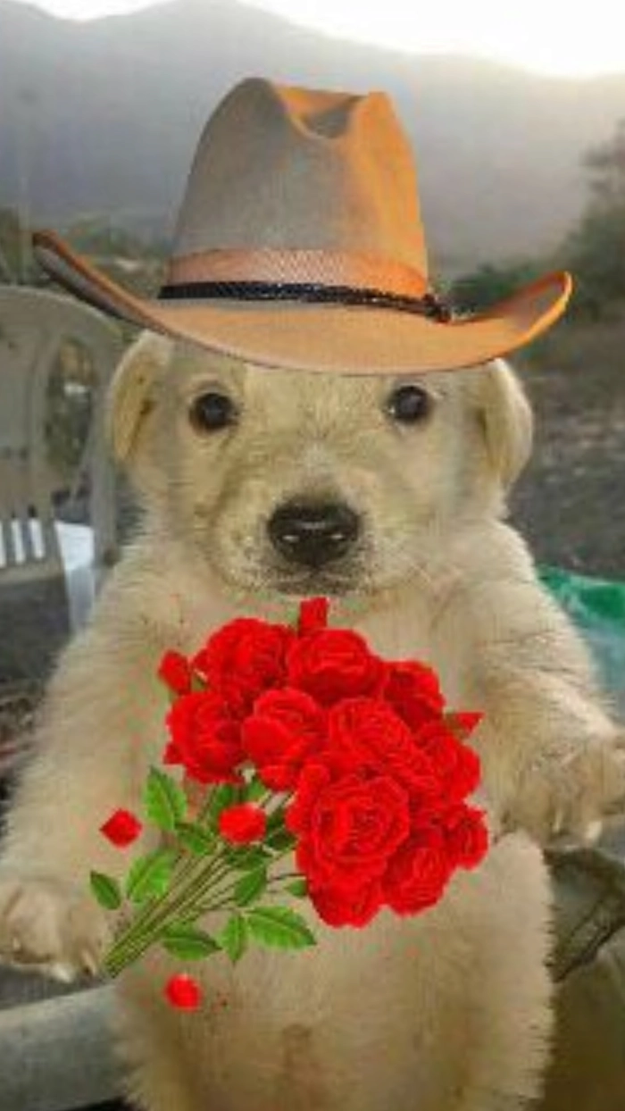 Meme con chó tặng hoa nhìn là hiểu ý